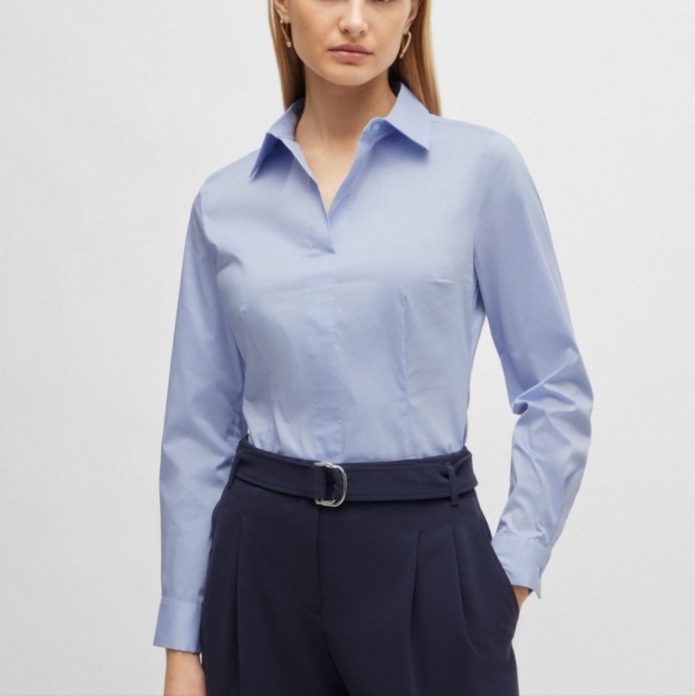 Womens Hugo Boss Light Blue Button Down Shirt Dress Size 8 M